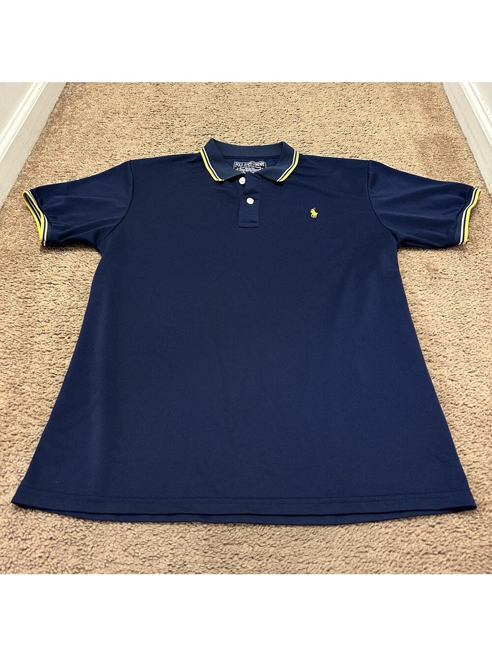 Polo Jeans Company Mesh Polo Short Sleeve Navy Blue Yellow Size XL